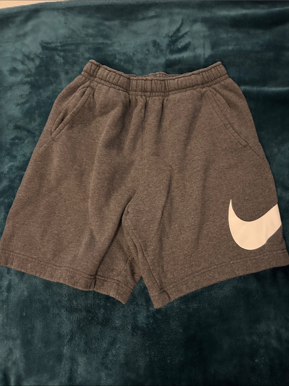 Nike Mens Dark Gray Sweat Shorts with White Swoosh